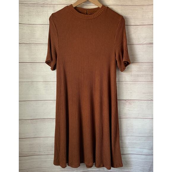 American Eagle Outfitters Brown Ribbed Dress Cutout Back Size Large - Picture 1 of 14